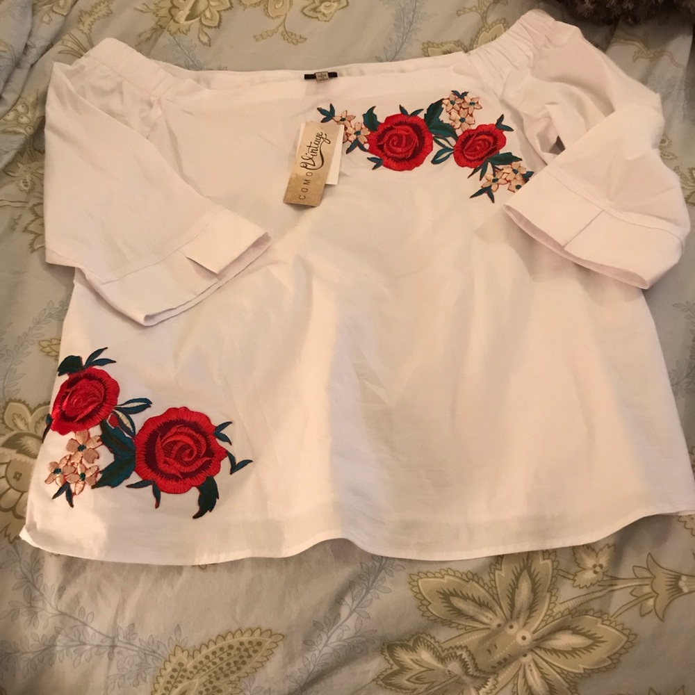 Off the Shoulder Embroidered Top